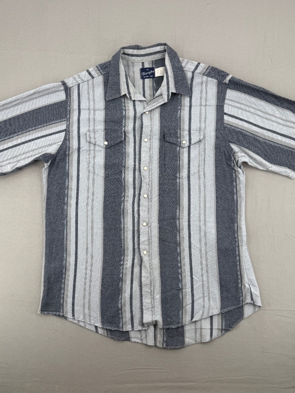 VTG Wrangler USA Pearl Snap Shirt Short Sleeve Striped Western Rodeo Men XL